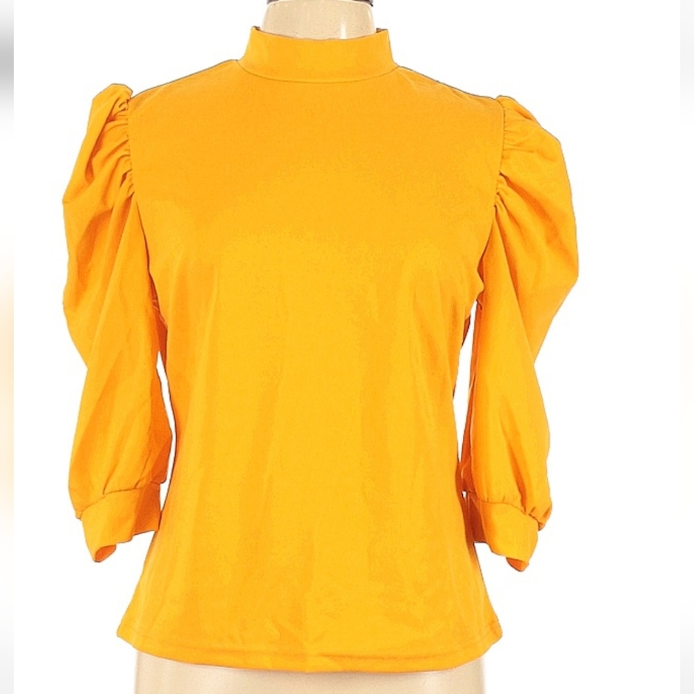 Yellow Balloon Sleeves Puffy Sleeves Blouse Top Size XL
